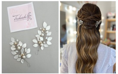 Pins para Novias POLI: Hojas y Perlas | Tocados Trihada